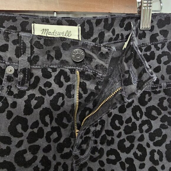 Madewell Jeans Black Leopard Velour Flocked Mid Rise Punk Goth Skinny 26 - Picture 5 of 12